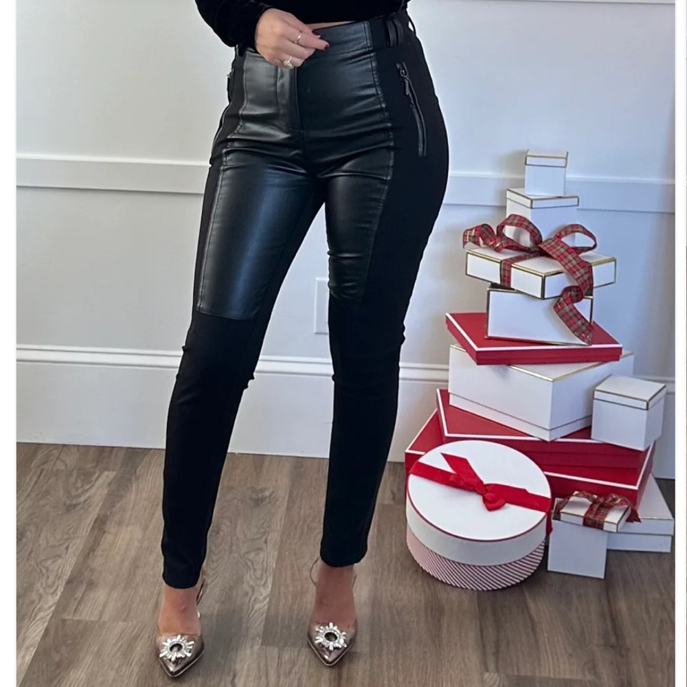 Faux leather combo stretch pants